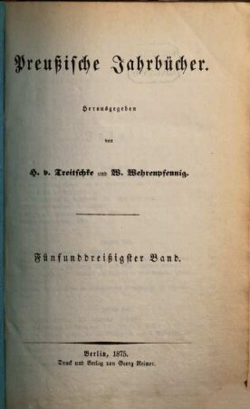 Preußische Jahrbücher. 35. 1875