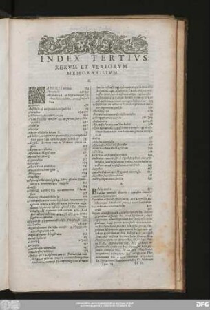 Index Tertius Rerum Et Verborum Memorabilium.