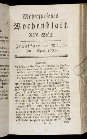 XIV. Stück. Frankfurt am Mayn, den 1 April 1780. - XVIII. Stück. Frankfurt am Mayn, den 29 April 1780.