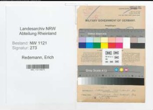 Entnazifizierung Erich Redemann , geb. 27.11.1902 (Werkzeugschlosser)