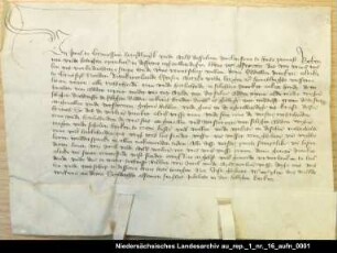 Der Häuptling Imelo in Grimersum und sein Sohn Aild übertragen dem Häuptling Ulrich Cirksena den Ockenheerd = OUB I, Nr. 611, S. 537 Anhängende Siegel 1 beschädigt erhalten, 2 verloren