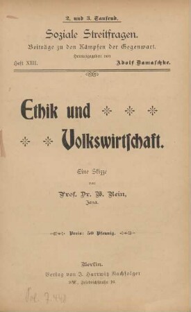 Ethik und Volkswirtschaft : eine Skizze