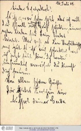 Postkarte vom 16.07.1908