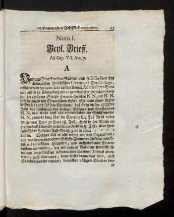 Num. I. [i.e. III] Beyl. Brieff.