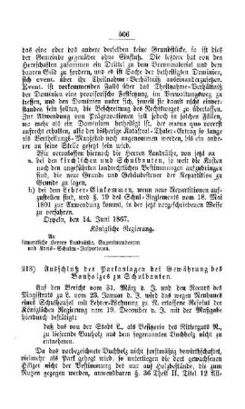 Ausschluß der Parkanlagen bei Gewährung des Bauholzes zu Schulbauten : [V. Elementarschulwesen]