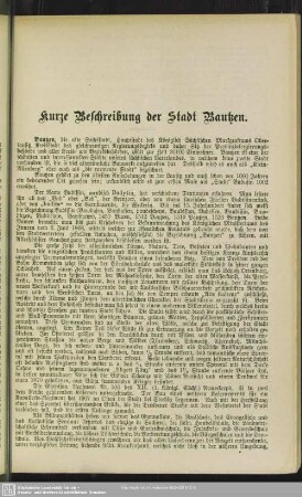 Kurze Beschreibung der Stadt Bautzen