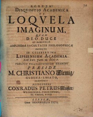 Disquisitio Academica De Loquela Imaginum