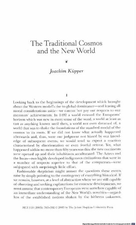 The traditional cosmos and the new world