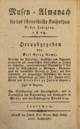 Musenalmanach für das österreichische Kaiserthum. 1. 1808