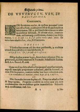 Disputatio prima De Usufructu, Usu, Et Habitatione.