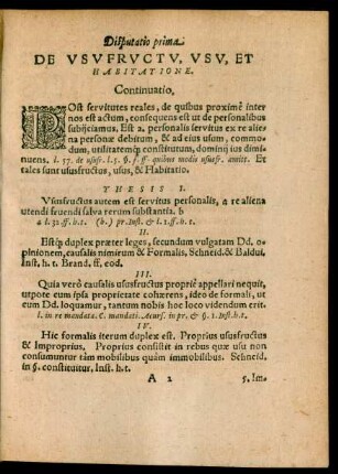 Disputatio prima De Usufructu, Usu, Et Habitatione.