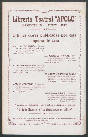 Últimas obras publicadas por esta importante casaLibrería Teatral "Apolo" : Librería Teatral "Apolo"
