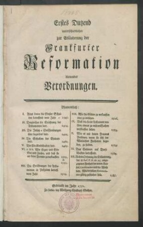 ... Dutzend unterschiedlicher zur Erläuterung der Frankfurter Reformation dienender Verordnungen