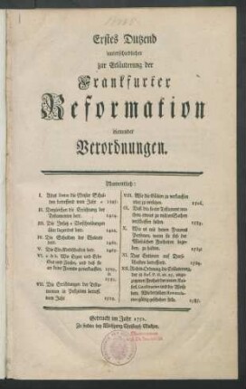 ... Dutzend unterschiedlicher zur Erläuterung der Frankfurter Reformation dienender Verordnungen