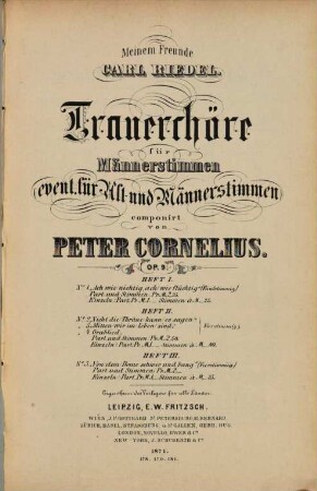 Trauerchöre : für Männerstimmen ; event. für Alt- u. Männerstimmen ; op. 9