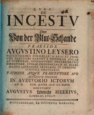 De incestu, oder von der Blut-Schande