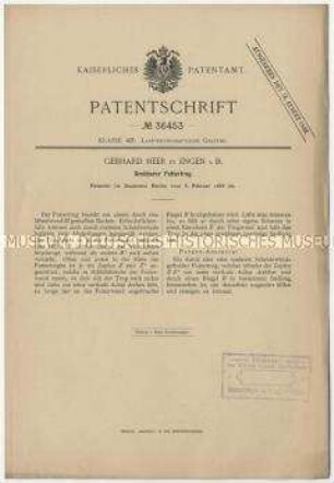 Patentschrift eines drehbaren Futtertroges, Patent-Nr. 36453