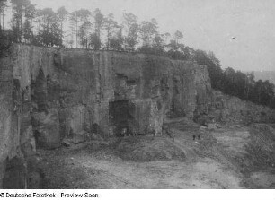 Stadt Wehlen-Zeichen, Steinbruchbetrieb : Stadt Wehlen-Zeichen. Sandsteinbruch bei Zeichen. Wand vor der Fällung mit Fallbett