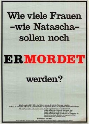 Wie viele Frauen - wie Natascha - sollen noch ermordet werden?