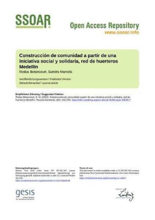 Construcción de comunidad a partir de una iniciativa social y solidaria, red de huerteros Medellín