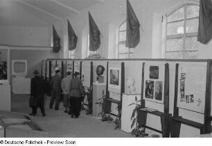 Ausstellungsbesucher vor Schautafeln