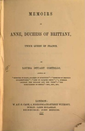 Memoirs of Anne, Duchess of Brittany, Twice Queen of France
