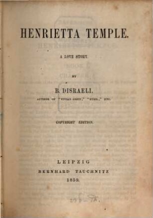 Henrietta Temple : a love story