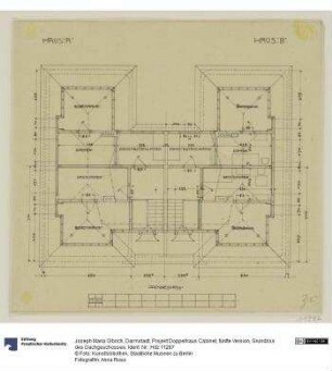 Darmstadt, Projekt Doppelhaus Cabinet, fünfte Version, Grundriss des Dachgeschosses
