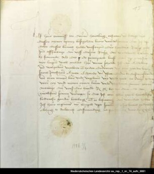 Hero Maurits von Dornum quittiert der Gräfin Theda von Ostfriesland über 300 Gulden = OUB II, Nr. 1160, S. 232 Aufgedrücktes Siegel verloren