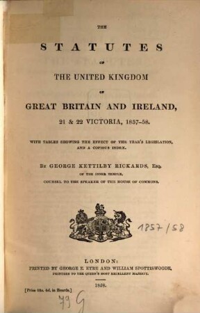 The statutes of the United Kingdom of Great Britain and Ireland. 1857/58 (1858)