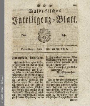 No. 14, Dienstag, den 7ten April 1807