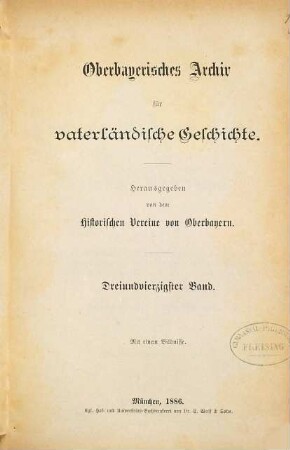 Oberbayerisches Archiv für vaterländische Geschichte. 43. 1886