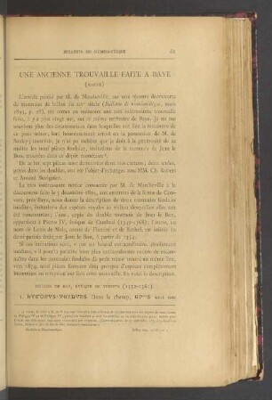 Une ancienne trouvaille faite à Baye (Marne)