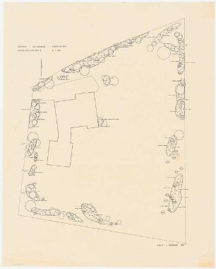Garten Leinweber, Ebenhausen: Pflanzplan Gehölze II 1:100