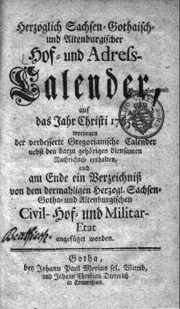1765: Staatshandbücher für das Herzogtum Sachsen-Gotha