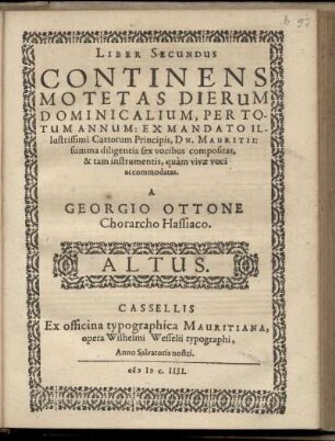 Georg Otto: Liber secundus continens motetas dierum dominicalium ... Altus