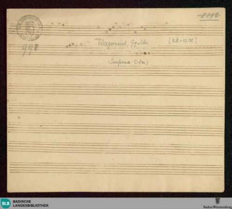 Symphonies - Mus. Hs. 998 : strings, ob (2), cor (2); C; MicWka 361