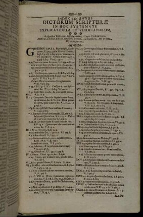 Index Secundus Dictorum Scripturæ In Hoc Systemate Explicatorum Et Vindicatorum.
