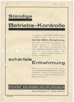 Ständige Betriebs-Kontrolle bei der Milchentrahmung