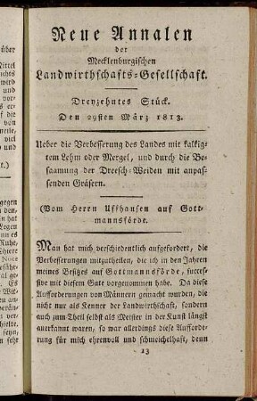 Dreyzehntes Stück. Den 29sten März 1813.
