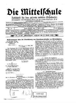 Bestimmungen über die Errichtung von Hausfrauenklassen an Mittelschulen