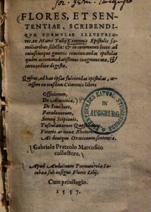 Flores et sententiae, scribendique formulae illustriores