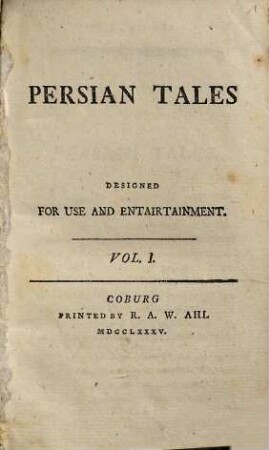 Persian Tales : designed for use and entairtainment, 1