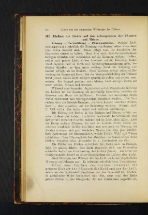 III. Einfluss des Lichtes auf den Lebensprocess der Pflanzen und Thiere.