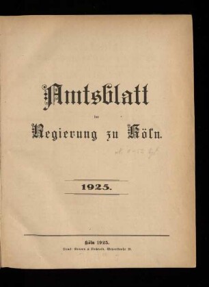 Amtsblatt der Regierung zu Köln / 1925