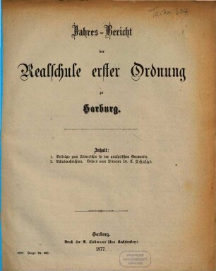 Jahres-Bericht der Realschule Erster Ordnung zu Harburg : über d. Schuljahr ..., 1876/77