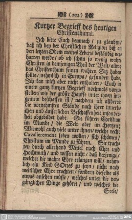 Kurtzer Begrieff des heutigen Christenthums