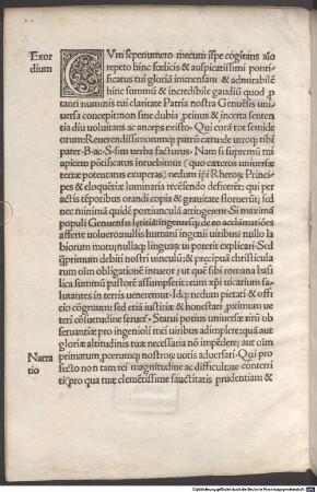 Oratio congratulatoria ad Alexandrum VI. nomine Genuensium habita : 1492.12.12. Mit Widmungsbrief des Autors an Lodovico Maria Sforza, Herzog von Bari