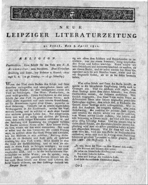 Festbüchlein. Eine Schrift für das Volk von F. A. Krummacher. 2tes Bändchen. Das Christfest. Duisburg und Essen, bey Bädeker u. Kürzel. 1810. 194 S. 8.
