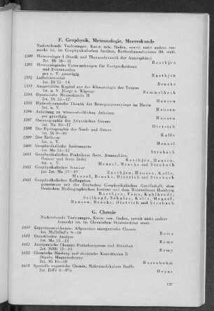 F. Geophysik, Meteorologie, Meereskunde